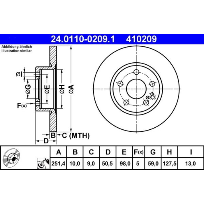 ATE Bremsscheibe Alfa Romeo Bd. 147/156 97-10 24.0110-0209.1 ATE Bremsscheibe Alfa Romeo Bd. 147/156 97-10 24.0110-0209.1