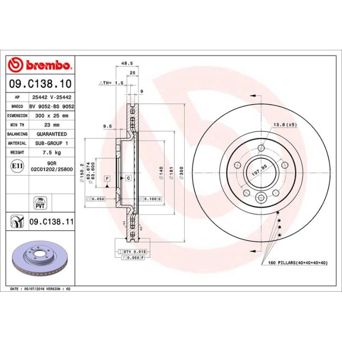 Brembo Bremsscheibe Vorderachse 09.C138.11 Brembo Bremsscheibe Vorderachse 09.C138.11