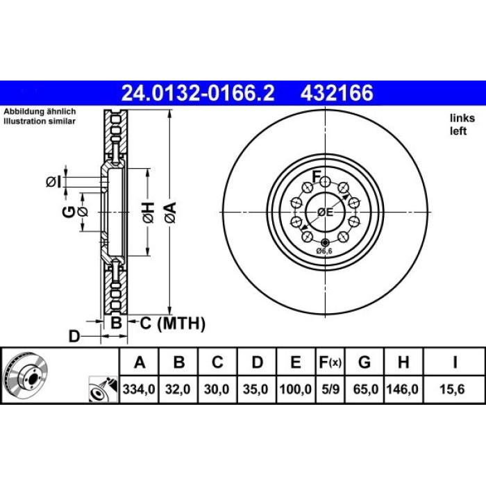 ATE Bremsscheibe VW Vorderachse Golf 4 R32 4 Motion 02-03 Le 24.0132-0166.2 ATE Bremsscheibe VW Vorderachse Golf 4 R32 4 Motion 02-03 Le 24.0132-0166.2