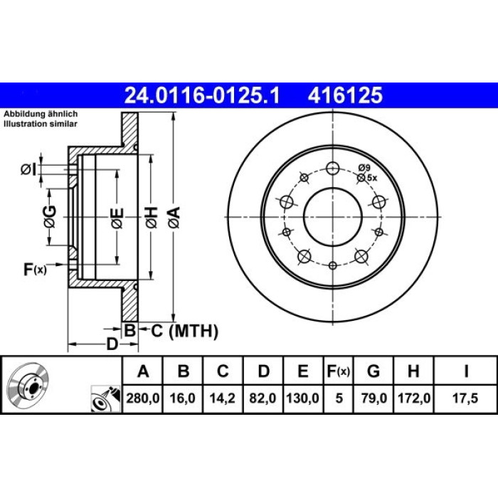 ATE Bremsscheibe Fiat Hinterachse Ducato 94 24.0116-0125.1 ATE Bremsscheibe Fiat Hinterachse Ducato 94 24.0116-0125.1