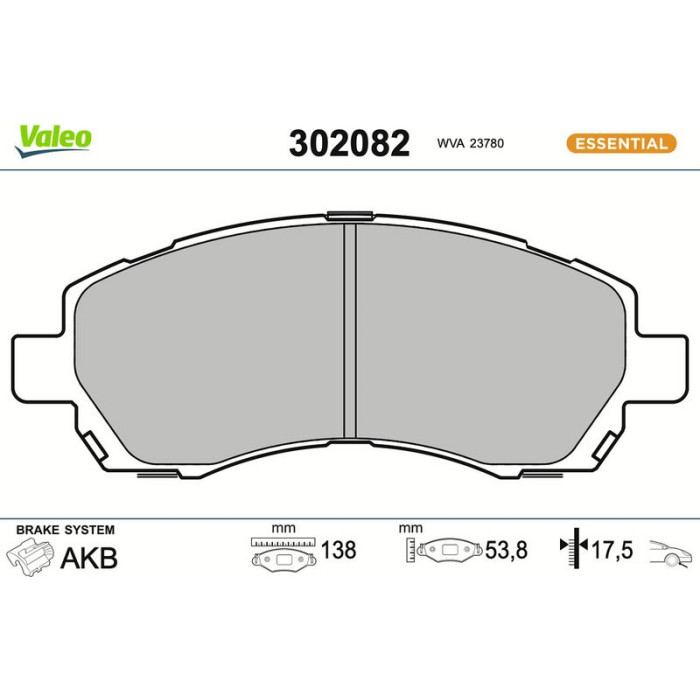 Valeo Bremsbelagsatz 302082 Valeo Bremsbelagsatz 302082