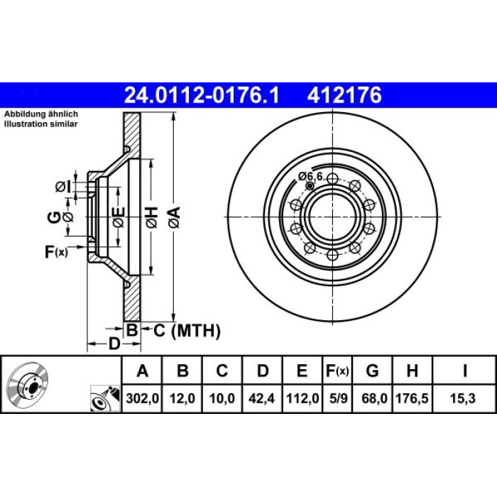 ATE Bremsscheibe Audi Hinterachse A6 2.7-3.0 TDI/3.0-4.2 FSI quattro 06-11 24.0112-0176.1 ATE Bremsscheibe Audi Hinterachse A6 2.7-3.0 TDI/3.0-4.2 FSI quattro 06-11 24.0112-0176.1