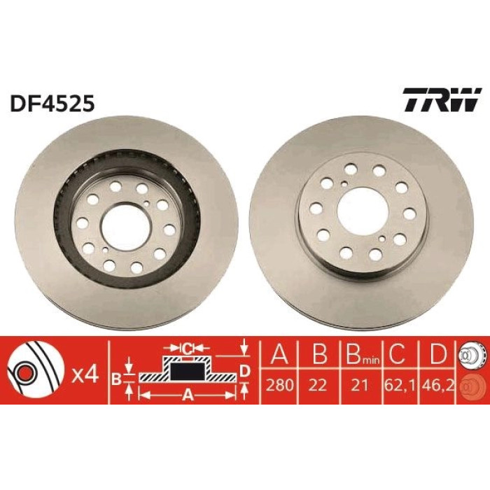 TRW Bremsscheibe Hinterachse DF4525 TRW Bremsscheibe Hinterachse DF4525