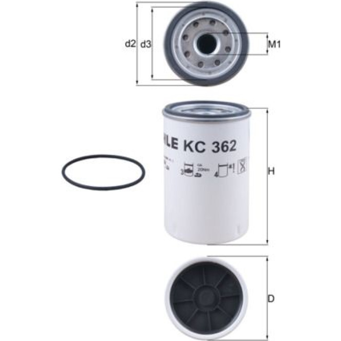 KC 362D MAHLE Kraftstofffilter KC 362D, Anschraubfilter, Höhe 143 mm – u. a. für Volvo Fh16, Fm, Fh12 – OE Nummer 20480593 - l KC 362D MAHLE Kraftstofffilter KC 362D, Anschraubfilter, Höhe 143 mm – u. a. für Volvo Fh16, Fm, Fh12 – OE Nummer 20480593 - l