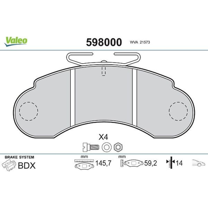Valeo Bremsbelagsatz 598000 Valeo Bremsbelagsatz 598000