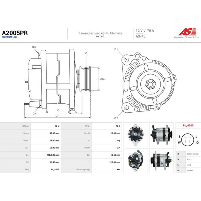 A2005PR AS-PL Lichtmaschine (Generator) A2005PR A2005PR AS-PL Lichtmaschine (Generator) A2005PR