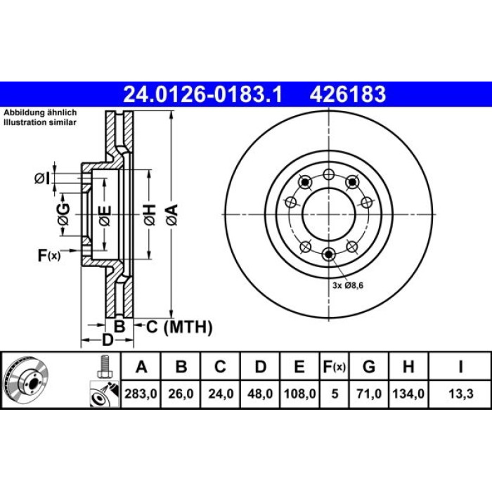 ATE Bremsscheibe Citroen Vorderachse C4 1.2-2.0 13 24.0126-0183.1 ATE Bremsscheibe Citroen Vorderachse C4 1.2-2.0 13 24.0126-0183.1