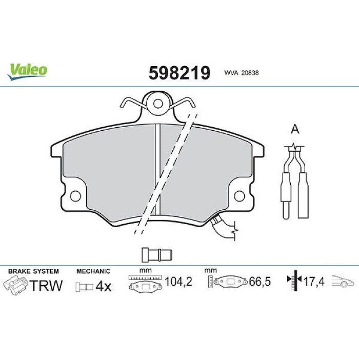 Valeo Bremsbelagsatz 598219 Valeo Bremsbelagsatz 598219