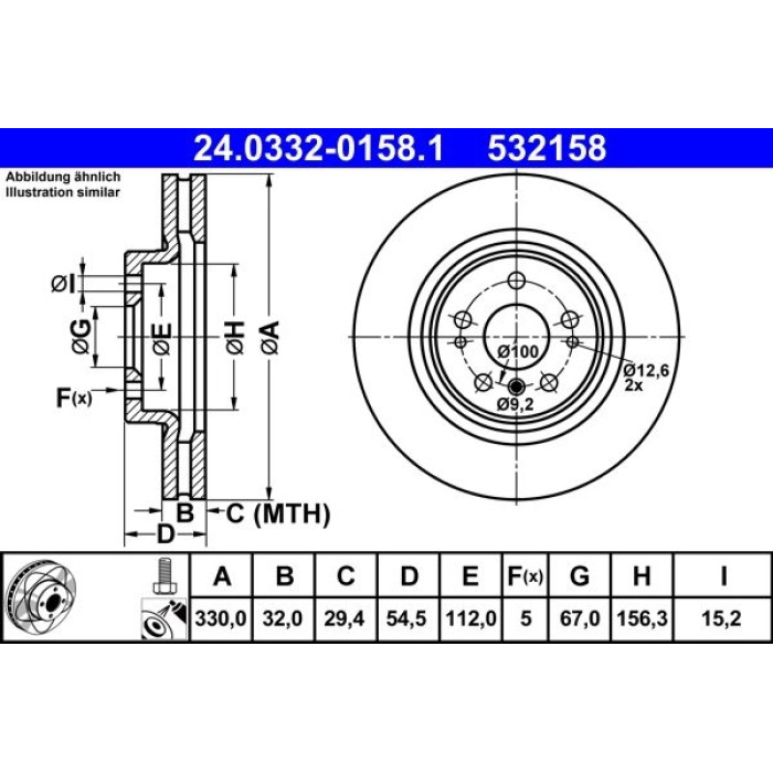 ATE Bremsscheibe Mercedes-Benz Vorderachse W164/W251 3.0-5.5 4-Matic 05- PowerDisc 24.0332-0158.1 ATE Bremsscheibe Mercedes-Benz Vorderachse W164/W251 3.0-5.5 4-Matic 05- PowerDisc 24.0332-0158.1