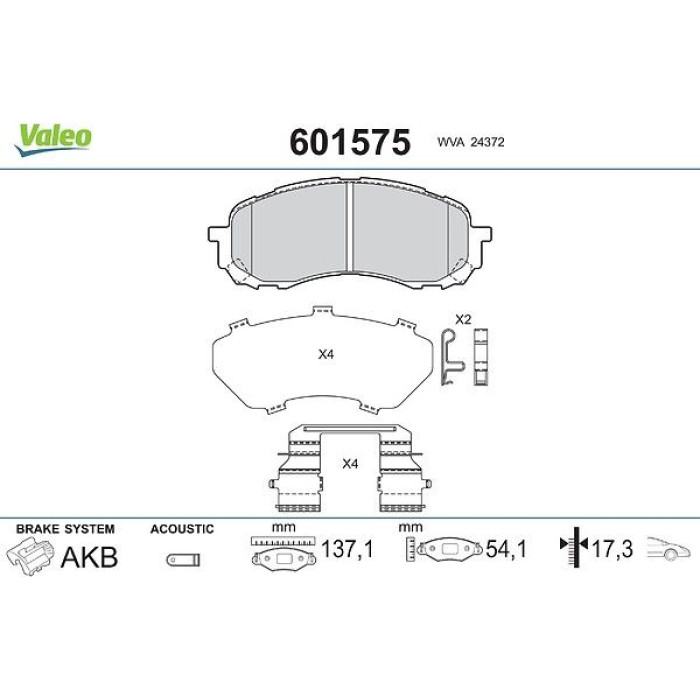 Valeo Bremsbelagsatz 601575 Valeo Bremsbelagsatz 601575
