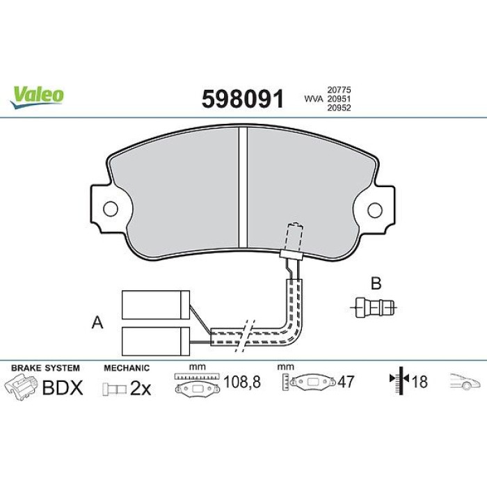 Valeo Bremsbelagsatz 598091 Valeo Bremsbelagsatz 598091