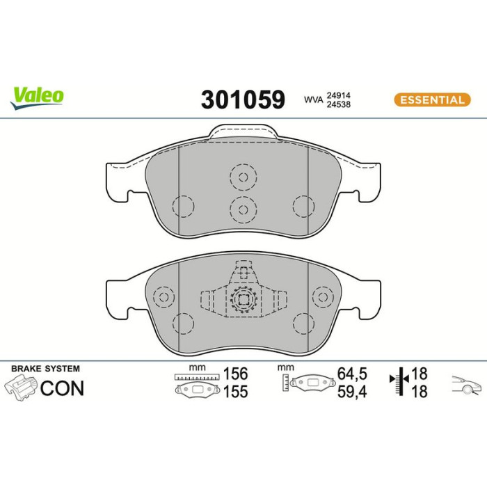 301059 Valeo Bremsbelagsatz 301059 301059 Valeo Bremsbelagsatz 301059