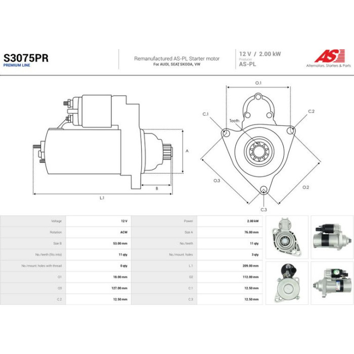AS-PL Anlasser S3075PR AS-PL Anlasser S3075PR