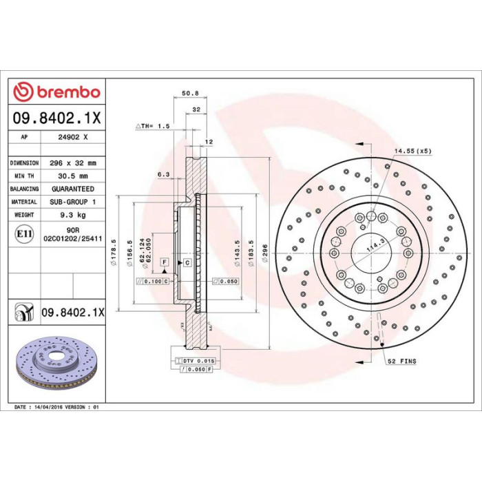 Brembo Bremsscheibe Vorderachse Xtra 09.8402.1X Brembo Bremsscheibe Vorderachse Xtra 09.8402.1X