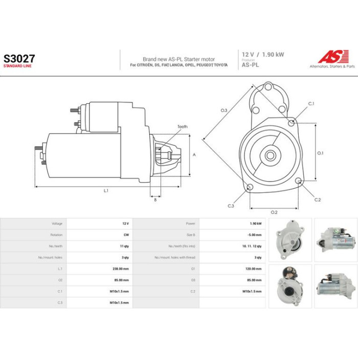S3027 AS-PL Anlasser (Starter) S3027
