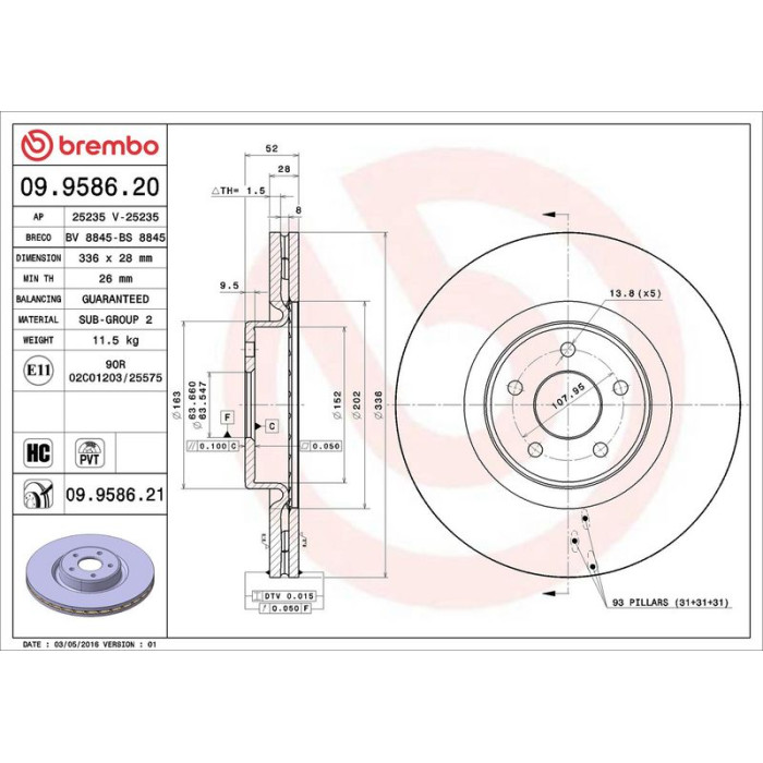 Brembo Bremsscheibe 09.9586.20 Brembo Bremsscheibe 09.9586.20