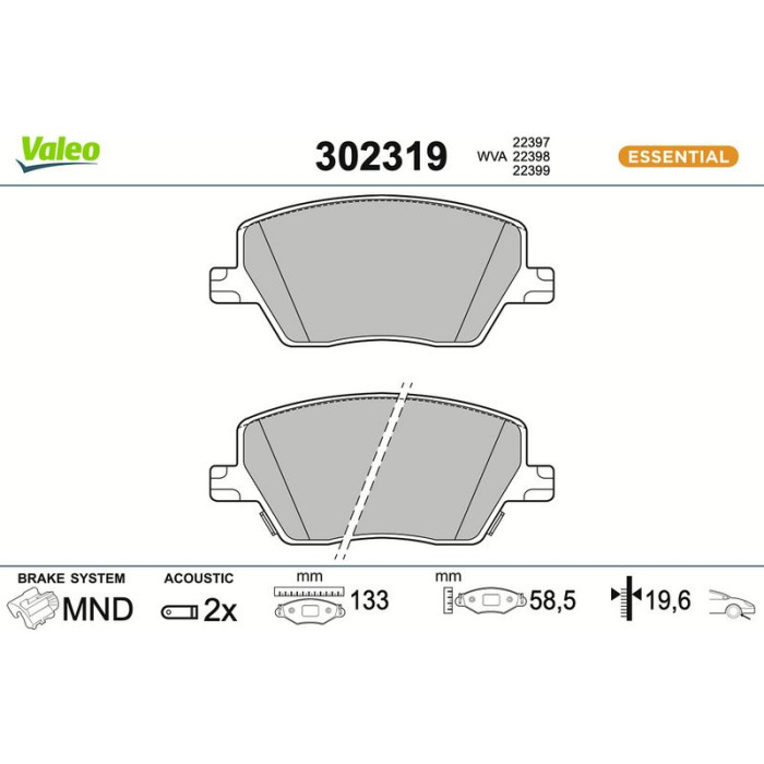 Valeo Bremsbelagsatz 302319 Valeo Bremsbelagsatz 302319