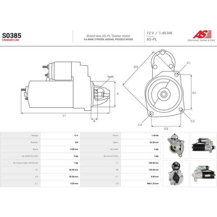 S0385 AS-PL Anlasser (Starter) S0385