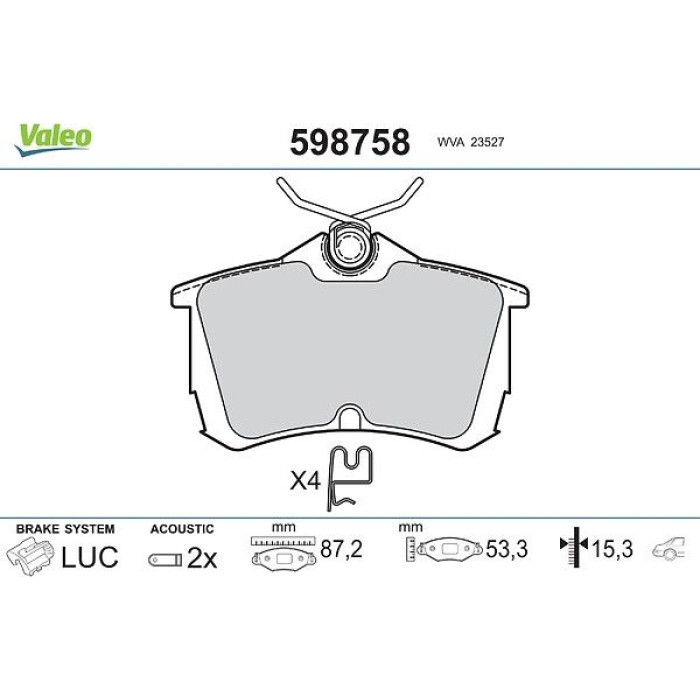 Valeo Bremsbelagsatz 598758 Valeo Bremsbelagsatz 598758
