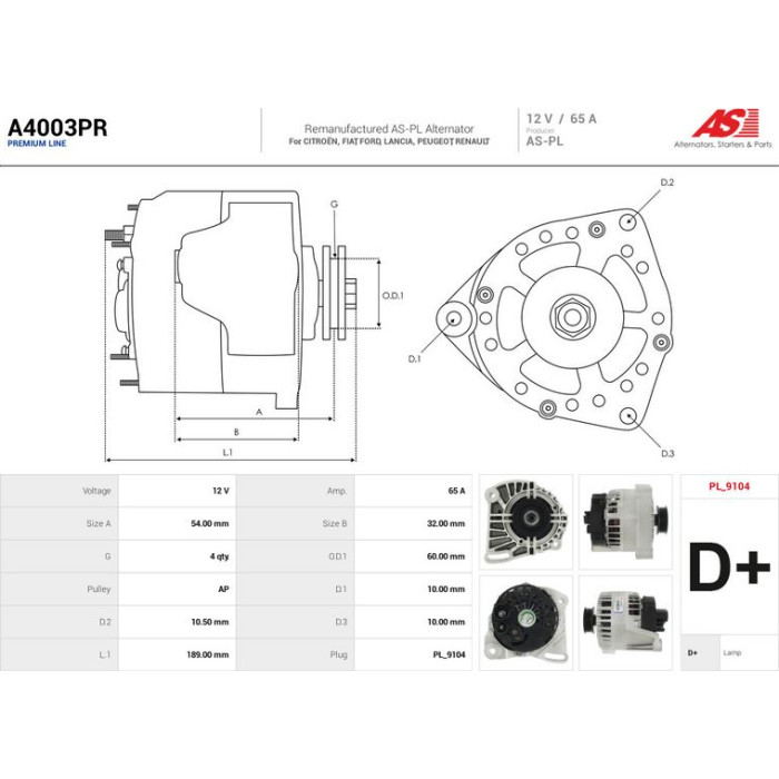 A4003PR AS-PL Lichtmaschine (Generator) A4003PR A4003PR AS-PL Lichtmaschine (Generator) A4003PR