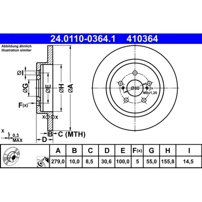 ATE Bremsscheibe Toyota Hinterachse Urban Cruiser 1.4 D-4D 4Wd 09-14 24.0110-0364.1 ATE Bremsscheibe Toyota Hinterachse Urban Cruiser 1.4 D-4D 4Wd 09-14 24.0110-0364.1
