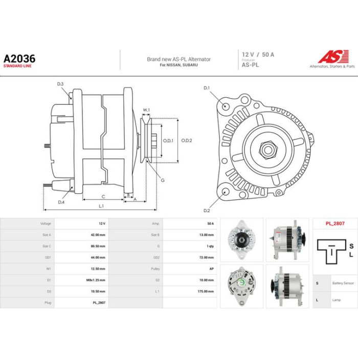 A2036 AS-PL Lichtmaschine (Generator) A2036