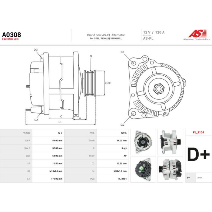 A0308 AS-PL Lichtmaschine (Generator) A0308