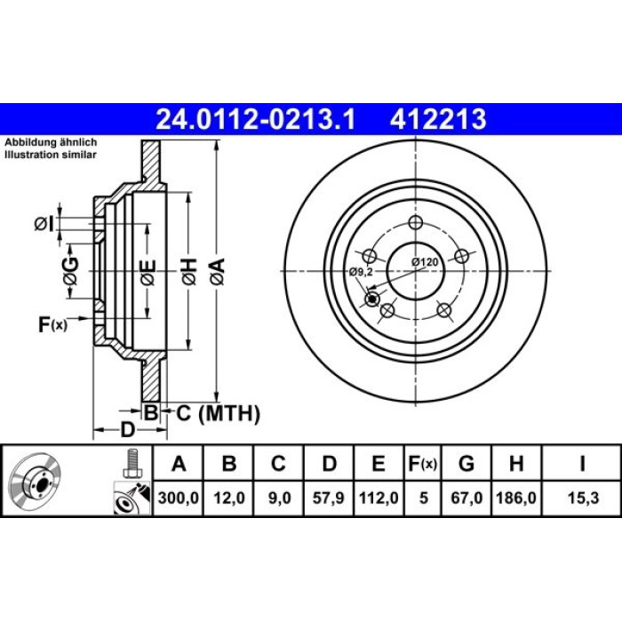 ATE Bremsscheibe Mercedes-Benz Hinterachse Vito 14 24.0112-0213.1