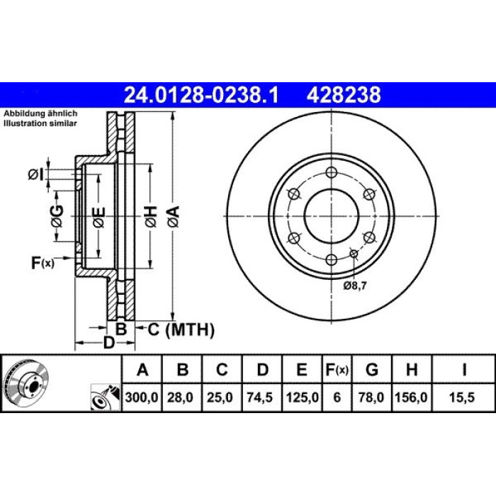 ATE Bremsscheibe Iveco Vorderachse Daily 06 24.0128-0238.1 ATE Bremsscheibe Iveco Vorderachse Daily 06 24.0128-0238.1