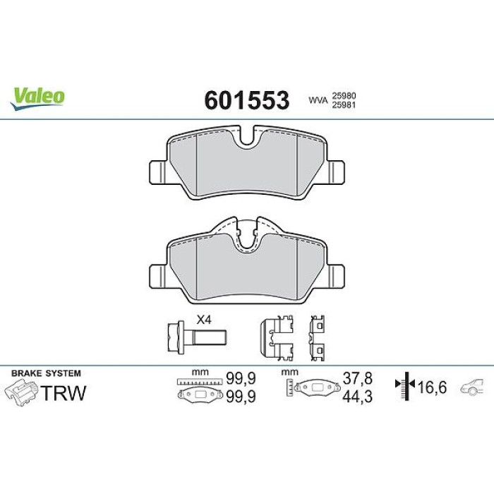 Valeo Bremsbelagsatz 601553 Valeo Bremsbelagsatz 601553