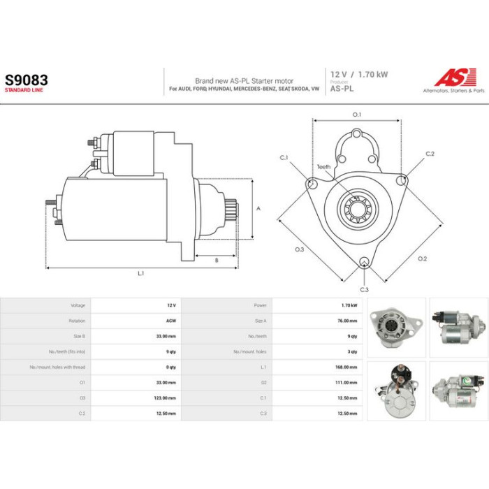 S9083 AS-PL Anlasser (Starter) S9083