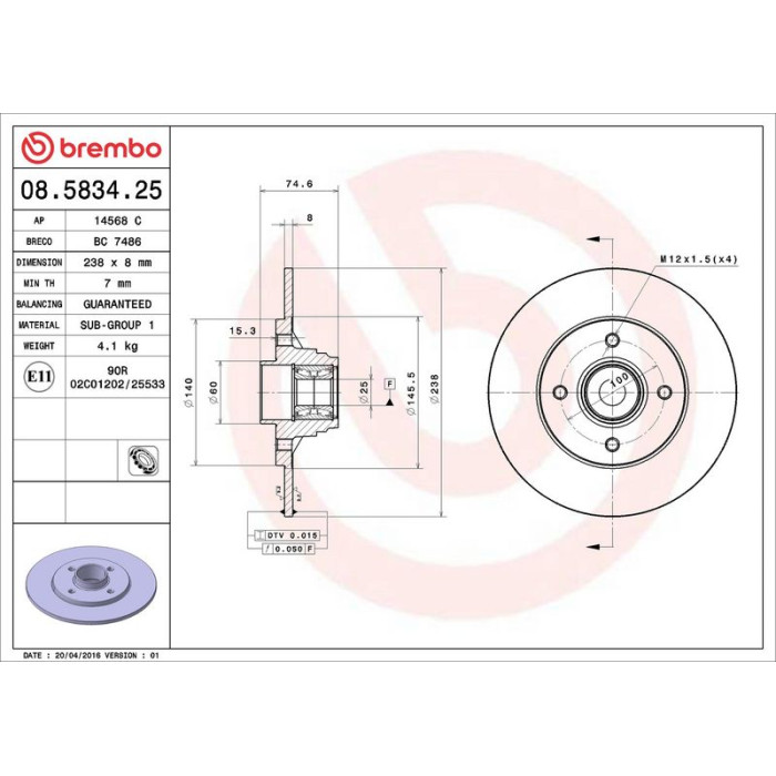 Brembo Bremsscheibe 08.5834.25 Brembo Bremsscheibe 08.5834.25