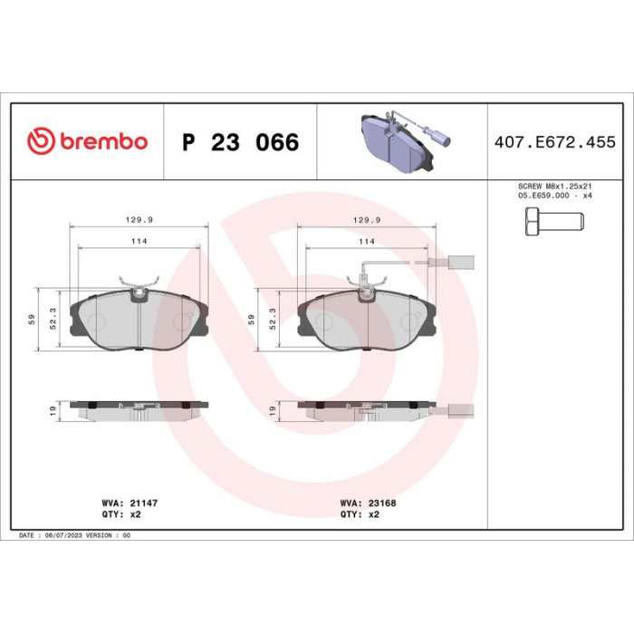 P 23 066 Brembo Prime Bremsbelagsatz Vorderachse – P 23 066 – 130 x 59 x 19 mm – Bremssystem Lucas – OE Nummer 71748391 P 23 066 Brembo Prime Bremsbelagsatz Vorderachse – P 23 066 – 130 x 59 x 19 mm – Bremssystem Lucas – OE Nummer 71748391
