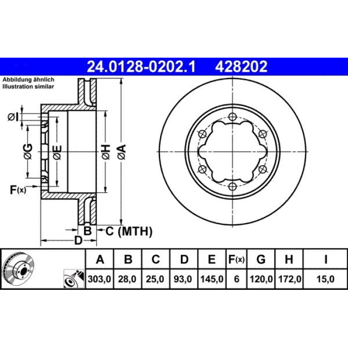 ATE Bremsscheibe Mercedes-Benz Hinterachse Sprinter 06 24.0128-0202.1 ATE Bremsscheibe Mercedes-Benz Hinterachse Sprinter 06 24.0128-0202.1