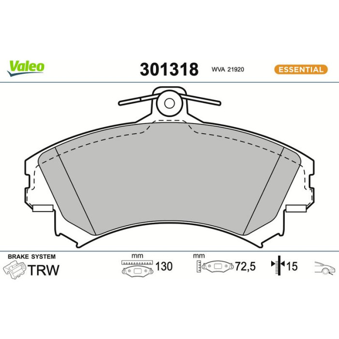 Valeo Bremsbelagsatz 301318 Valeo Bremsbelagsatz 301318