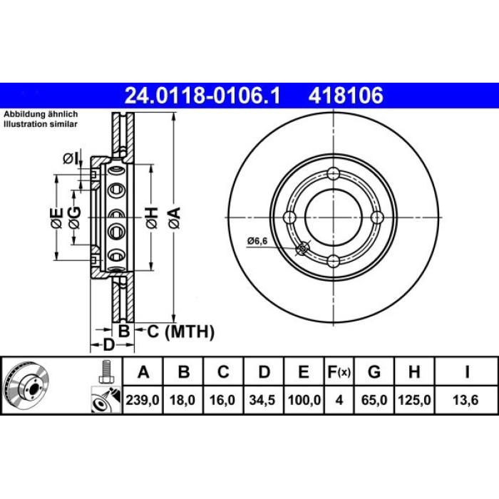 ATE Bremsscheibe VW Vorderachse Lupo/Polo 94-05 24.0118-0106.1 ATE Bremsscheibe VW Vorderachse Lupo/Polo 94-05 24.0118-0106.1