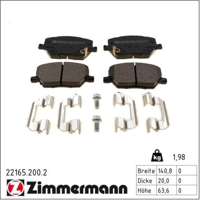 ZIMMERMANN Bremsbelagsatz, Scheibenbremse 22165.200.2 ZIMMERMANN Bremsbelagsatz, Scheibenbremse 22165.200.2