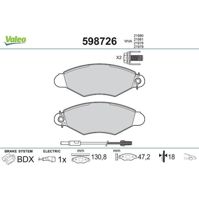 Valeo Bremsbelagsatz 598726 Valeo Bremsbelagsatz 598726