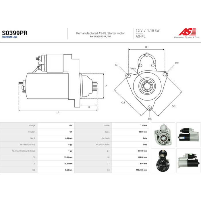 AS-PL Anlasser S0399PR AS-PL Anlasser S0399PR