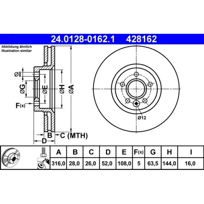 ATE Bremsscheibe Volvo Vorderachse S60/S80/V60/V70/Xc70 06 24.0128-0162.1 ATE Bremsscheibe Volvo Vorderachse S60/S80/V60/V70/Xc70 06 24.0128-0162.1