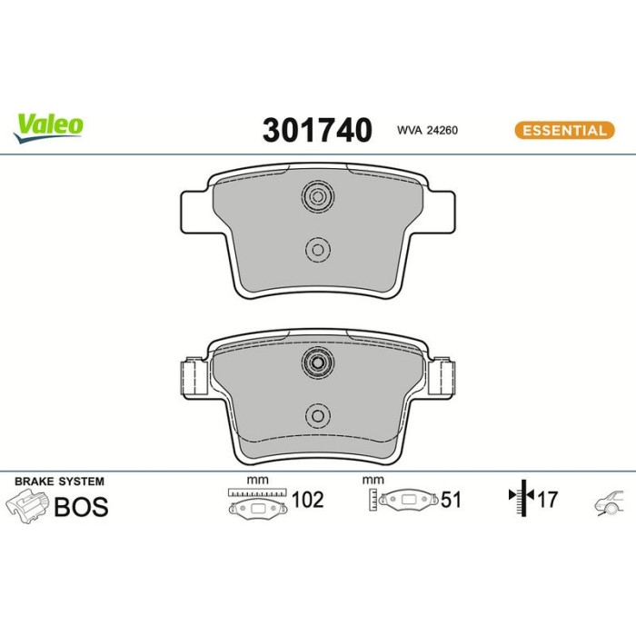 301740 Valeo Bremsbelagsatz 301740 301740 Valeo Bremsbelagsatz 301740