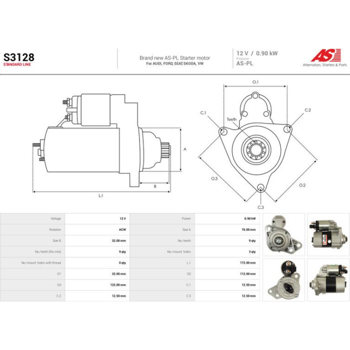 S3128 AS-PL Anlasser (Starter) S3128