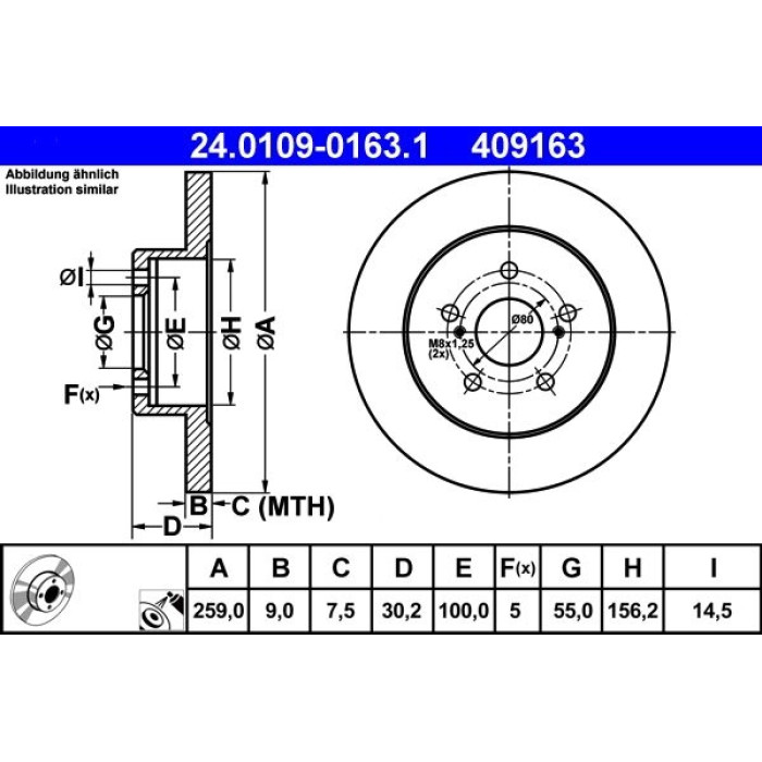 ATE Bremsscheibe Toyota Hinterachse Prius/Verso 1.33-1.8 09 24.0109-0163.1 ATE Bremsscheibe Toyota Hinterachse Prius/Verso 1.33-1.8 09 24.0109-0163.1