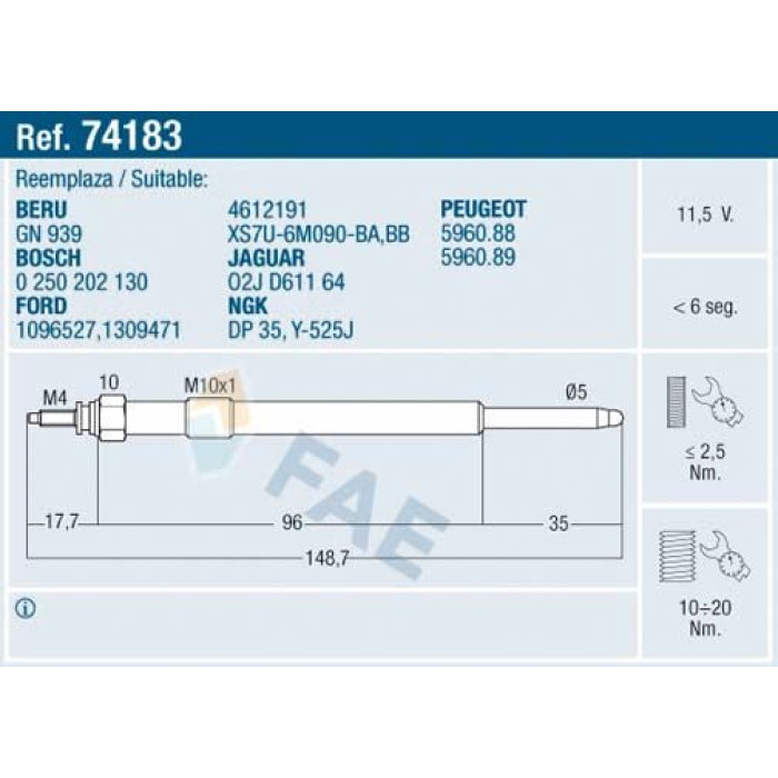 FAE Glühkerze 74183 FAE Glühkerze 74183