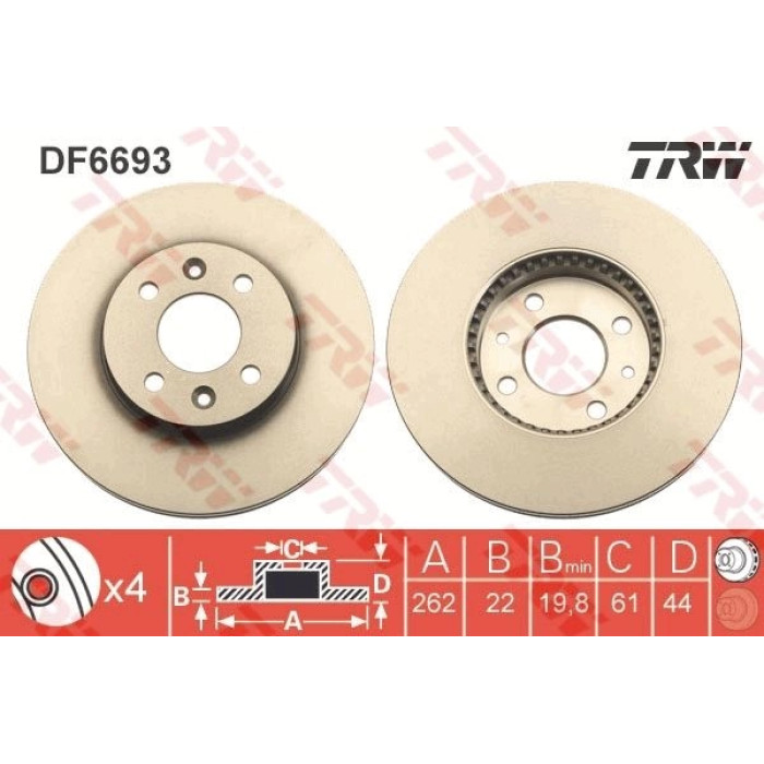 TRW Bremsscheibe Vorderachse DF6693 TRW Bremsscheibe Vorderachse DF6693