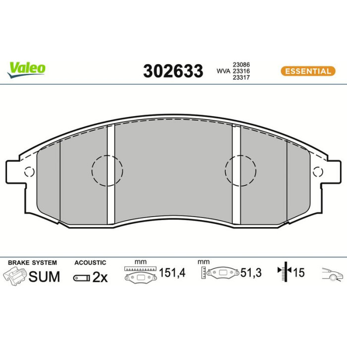 Valeo Bremsbelagsatz 302633 Valeo Bremsbelagsatz 302633