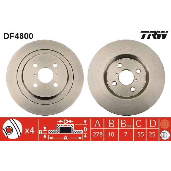 TRW Bremsscheibe Toyota Yaris DF4800 TRW Bremsscheibe Toyota Yaris DF4800