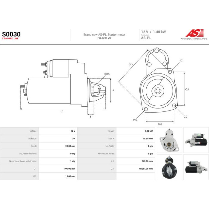 S0030 AS-PL Anlasser (Starter) S0030