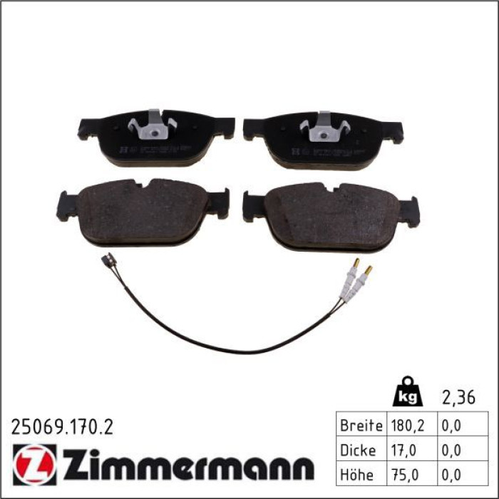 ZIMMERMANN Bremsbeläge 25069.170.2 ZIMMERMANN Bremsbeläge 25069.170.2