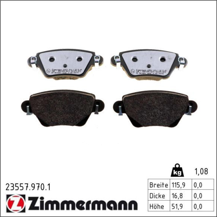 ZIMMERMANN Bremsbelagsatz, Scheibenbremse 23557.970.1 ZIMMERMANN Bremsbelagsatz, Scheibenbremse 23557.970.1